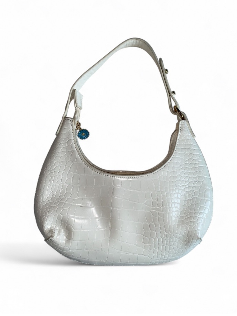 Urban Outfitters White Croc Embossed Crescent Shoulder Bag